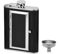 Fiaschetta per vino, Fiaschetta tascabile in acciaio inossidabile a prova di perdite da 6 Oz con copertura in pelle nera for bere in modo discreto alcol, whisky, rum e vodka, regalo for uomo