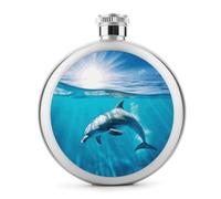 Fiaschetta per whisky con delfino che nuota nel mare blu, piccola fiaschetta portatile da viaggio, in acciaio inox, a prova di perdite, per feste di nozze, testimone dello sposo, regalo per damigella