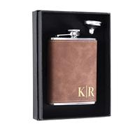 Fiaschetta Personalizzata, Set Regalo Con Fiaschetta Con Incisione Personalizzata, Fiaschetta Pelle PU Tascabile 8oz/227ml Personalizzabile (Marrone)