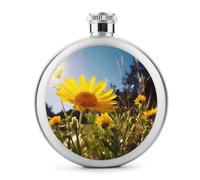 Fiaschetta rotonda con fiore giallo sotto il sole, 141,7 g, a prova di perdite, in acciaio inox, portatile, bottiglia per vino o liquore, simpatica fiaschetta per whisky stampata, per uomini e donne