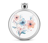 Fiaschetta rotonda con fiori ad acquerello, a prova di perdite, in acciaio inox, portatile, bottiglia di vino, fiaschetta per liquore, simpatica fiaschetta per whisky stampata, per uomini e donne