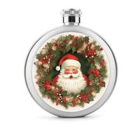 Fiaschetta rotonda con ghirlanda di Babbo Natale, da 141,7 g, a prova di perdite, in acciaio inox, portatile, bottiglia di vino o liquore, simpatica fiaschetta per whisky stampata, per uomini e donne