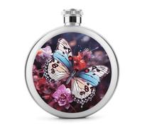 Fiaschetta rotonda da 141,7 g per whisky, mini borraccia portatile in acciaio inox, con farfalle colorate su fiori, contenitore per bevande per liquori da viaggio, picnic, bevande