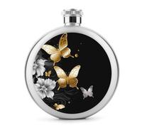 Fiaschetta rotonda da 141,7 ml, in acciaio inox, a prova di perdite, portatile, con farfalle, colore oro, bianco, nero, fiaschetta per liquore, simpatica fiaschetta da whisky stampata, per uomo e
