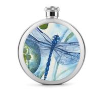 Fiaschetta rotonda dipinta a mano con libellula blu, in acciaio inox, a prova di perdite, per compleanni, regali di Natale, per uomini, donne, damigelle d'onore, feste di nozze, 141,7 g