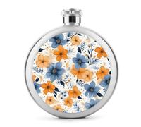 Fiaschetta rotonda in acciaio inox a prova di perdite, con fiori blu e arancioni, ideale come regalo di compleanno o di Natale, per uomini, donne, damigelle d'onore, matrimoni, feste, 141,7 g
