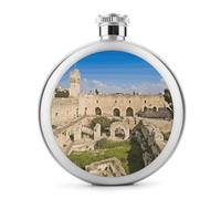 Fiaschetta rotonda Israele alla Torre di David, da 141,7 ml, in acciaio inox, a prova di perdite, portatile, bottiglia per vino o liquore, simpatica, con stampa, per uomo e donna, idea regalo