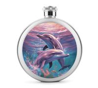 Fiaschetta rotonda per liquori con delfini, in acciaio inox, a prova di perdite, per compleanni, regali di Natale, per uomini, donne, damigelle d'onore, feste di nozze, 141,7 g