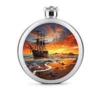 Fiaschetta rotonda per liquori con nave pirata al tramonto, in acciaio inox, a prova di perdite, per compleanni, regali di Natale, per uomini, donne, damigelle d'onore, feste di nozze, 141,7 g