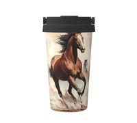 Fiaschetta sottovuoto stampata cavallo marrone rampante, tazza di caffè portatile, tazza di acqua fitness ufficio