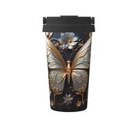 Fiaschetta sottovuoto stampata con farfalle bianche, tazza da caffè portatile, tazza di acqua fitness per ufficio