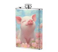 Fiaschetta tascabile a forma di maialino in stile cartone animato, 237 ml, in acciaio inox, per papà, testimone dello sposo, matrimonio, viaggi, campeggio