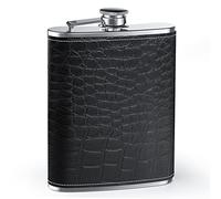 Fiaschetta Tascabile Acciaio Inox 8 oz Fiaschetta A Prova di Perdite con Cover in Pelle Nera Fiaschetta per Whisky, Rum e Vodka Fiaschetta Portatile per Uomini e Donne, Escursione, Viaggio