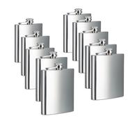 Relaxdays 10x Set Fiaschetta Tascabile, Borraccia Portatile, 200 ml, 7 oz, Acciaio con Chiusura a Vite, Whyski, Acqua, Argento