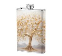 Fiaschetta tascabile con albero della vita e fiori bianchi, 226,8 g, in acciaio inox, per papà, testimone dello sposo, matrimonio, viaggi, campeggio