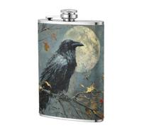 Fiaschetta tascabile con corvo seduto su un ramo, 236 ml, in acciaio inox, per papà, testimone dello sposo, matrimonio, viaggi, campeggio