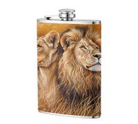 Fiaschetta tascabile con due leoni, 236 ml, in acciaio inox, per papà, testimone dello sposo, matrimonio, viaggi, campeggio