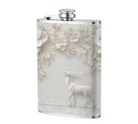 Fiaschetta tascabile con fiori bianchi e cervi, 237 ml, in acciaio inox, per papà, testimone dello sposo, matrimonio, viaggi, campeggio