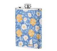 Fiaschetta tascabile con fiori bianchi e gialli e barca a vela da 226,8 g, in acciaio inox, per papà, testimone dello sposo, matrimonio, viaggi, campeggio