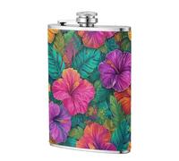 Fiaschetta tascabile con fiori tropicali e foglie di ibisco Monstera, 236 ml, in acciaio inox, per papà, testimone dello sposo, matrimonio, viaggi, campeggio