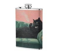 Fiaschetta tascabile con gatto nero su sfondo verde in velluto, 230 ml, con bandierine in acciaio inox, per papà, testimone dello sposo, matrimonio, viaggi, campeggio