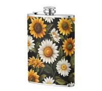 Fiaschetta tascabile con girasoli e margherite, 236 ml, in acciaio inox, per papà, testimone dello sposo, matrimonio, viaggi, campeggio