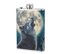 Fiaschetta tascabile con lupo che solleva la testa e ulula, 237 ml, in acciaio inox, per papà, testimone dello sposo, matrimonio, viaggi, campeggio