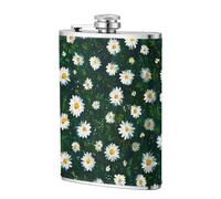 Fiaschetta tascabile con margherite bianche e stravaganti, 230 ml, in acciaio inox, per papà, testimone, matrimonio, viaggi, campeggio