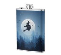Fiaschetta tascabile con sagoma di strega che vola sulla scopa, 236 ml, in acciaio inox, per papà, testimone dello sposo, matrimonio, viaggi, campeggio