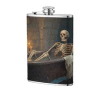 Fiaschetta tascabile con scheletro che si rilassa in una vasca da bagno, 236 ml, in acciaio inox, per papà, testimone dello sposo, matrimonio, viaggi, campeggio