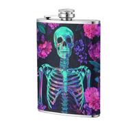 Fiaschetta tascabile con scheletro neon scuro e fantasia, 237 ml, in acciaio inox, per papà, testimone dello sposo, matrimonio, viaggi, campeggio