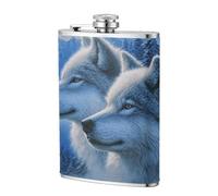 Fiaschetta tascabile con scritta "Two Wolves in the Snow" da 237 ml, in acciaio inox, per papà, testimone dello sposo, matrimonio, viaggi, campeggio