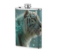 Fiaschetta tascabile con tigre in piedi in una foresta mistica, 236 ml, in acciaio inox, per papà, testimone dello sposo, matrimonio, viaggi, campeggio