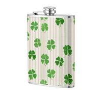 Fiaschetta tascabile con trifoglio verde e strisce, 237 ml, in acciaio inox, per papà, testimone dello sposo, matrimonio, viaggi, campeggio