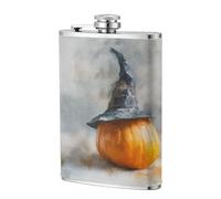 Fiaschetta tascabile con zucca che indossa un cappello da strega, 236 ml, in acciaio inox, per papà, testimone dello sposo, matrimonio, viaggi, campeggio