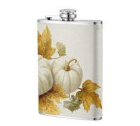 Fiaschetta tascabile con zucche bianche ad acquerello e foglie autunnali, 236 ml, in acciaio inox, per papà, testimone dello sposo, matrimonio, viaggi, campeggio
