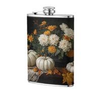 Fiaschetta tascabile con zucche bianche e fiori e natura morta da 226,8 g, in acciaio inox, per papà, testimone dello sposo, matrimoni, viaggi, campeggio