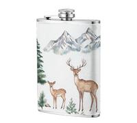 Fiaschetta tascabile in acciaio inox da 236 ml con motivo acquarello, pineta, cervo, per papà, testimone dello sposo, matrimonio, viaggi, campeggio