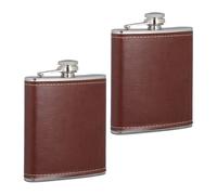 Fiaschetta Tascabile Set 2 Borraccia Acciaio Inox Coperchio Finta Pelle 200 ml