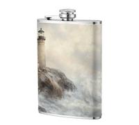 Fiaschetta tascabile vintage con scritta "Lighthouse On The Rocky Coastline" da 237 ml, in acciaio inox, per papà, testimone dello sposo, matrimonio, viaggi, campeggio