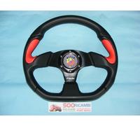FIAT 500 126 PANDA VOLANTE SPORTIVO NERO INSERTO PELLE ROSSO X2 POLY + CLACSON A