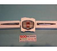FIAT 500 D/F EPOCA MASCHERINA 3 PEZZI IN METALLO CROMATO LOGO STEMMA CALANDRA