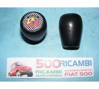 FIAT 500 EPOCA 126 POMELLO LEVA CAMBIO IN PELLE NERO + LOGO ADESIVO 3D ABARTH