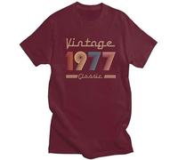 FIATI00P Vintage 1977 T Shirts for Men Cotton Retro 43rd Birthday Gifts Tees Round Neck Short Sleeve 43 Years Ol