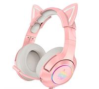 Fiauli Cuffie cablate, cuffie per computer portatile over-ear con microfono, audio stereo da 3,5 mm/USB Cuffie da gioco regolabili per orecchie di gatto per computer 2