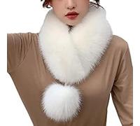 FIAVUS Inverno Addensato Morbido Caldo con Pompon Sciarpa in Pelliccia Sintetica, Ghetta per Il Collo Invernale Super Morbida Calda, Sciarpa con Collo in Pelliccia per Donna (White)