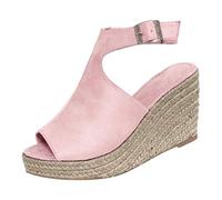 Fibbia alla moda, scarpe casual romane, scarpe da donna, tacco a zeppa, cinghie, sandali da donna solidi, sandali, donne oltre i 60 anni, Rosa, 39 EU
