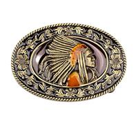 Fibbia per cintura capo indiano nativo americano per uomo, fibbia per cintura capo guerriero indiano, fibbia per cintura in filigrana capo tribale indiano, fibbia per cintura da cowboy (Bronzo)