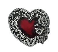 Fibbia per cintura cuore rosa smalto rosso peltro disegno floreale 40 mm...