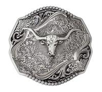 Fibbia per cintura di toro per uomo, Fibbia per cintura di toro longhorn, Fibbia per cintura in filigrana toro, Fibbia per cintura testa di toro punk, Fibbia per cintura da cowboy (Argento)